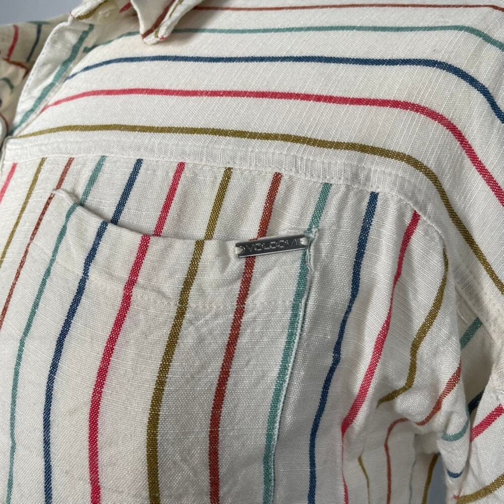 Volcom Striped Button Up Shirt Cropped Short Sleeve Women's XS - Picture 2 of 3